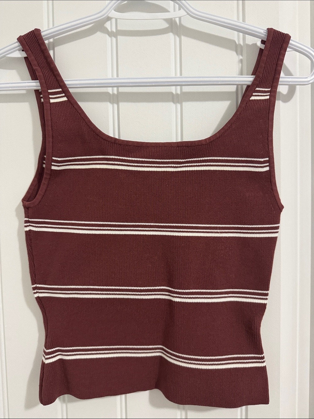 Babaton Maroon Tank Top with Cream Stripes